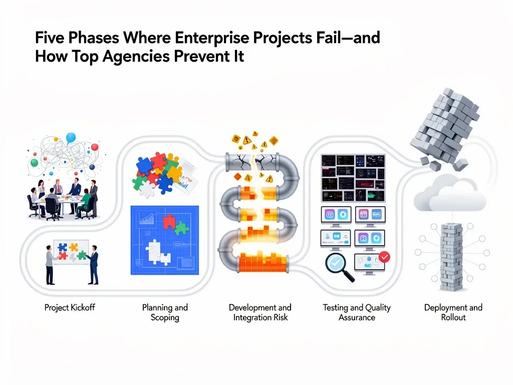 enterprise software development process - Five Phases Where Enterprise Projects Fail—and How Top Agencies Prevent It
