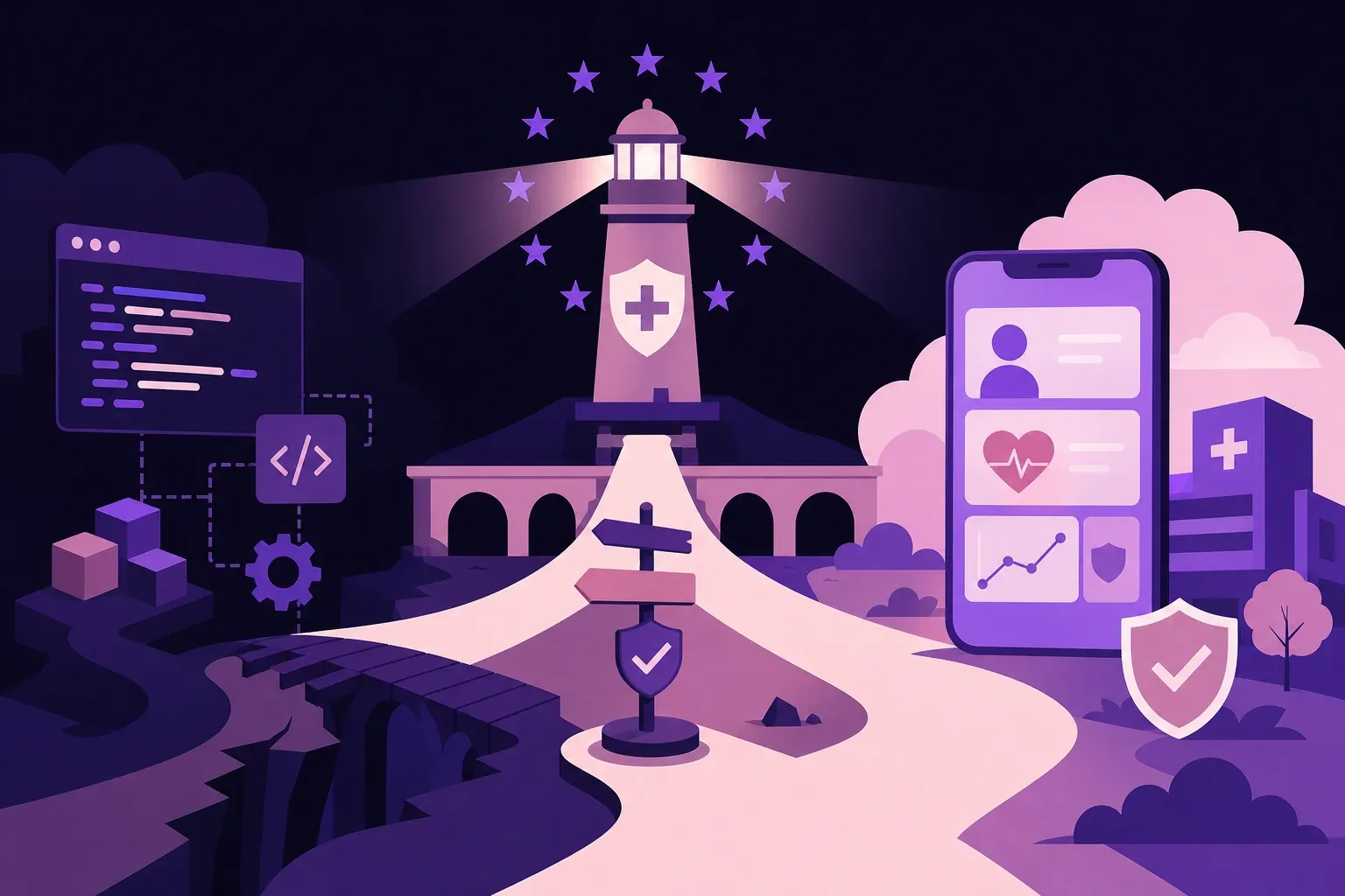 Healthcare professional using digital tablet interface showcasing healthtech MVP development under EU medical compliance