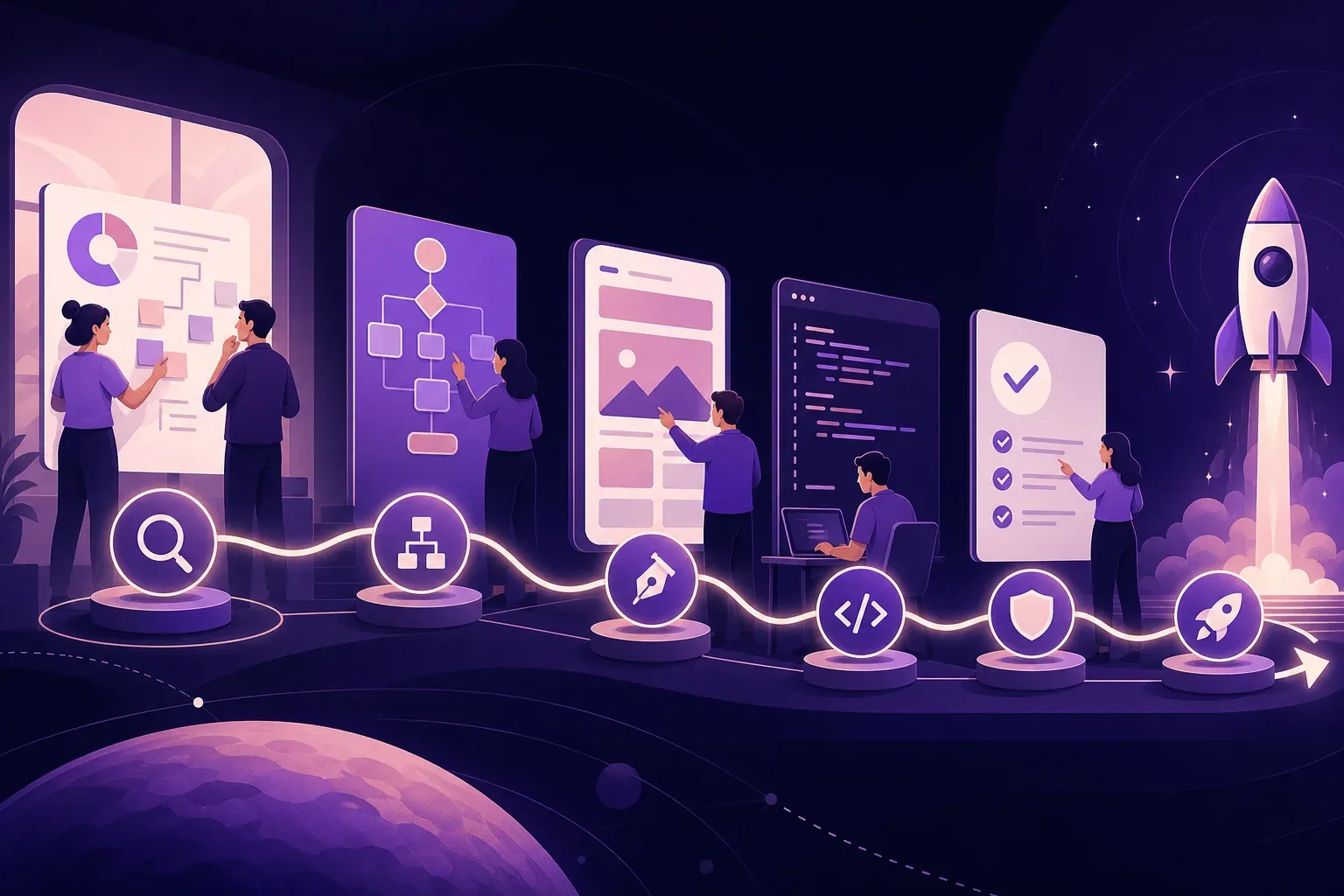 Infographic illustrating a scoping framework to estimate the cost to build an MVP with scalable features and phases
